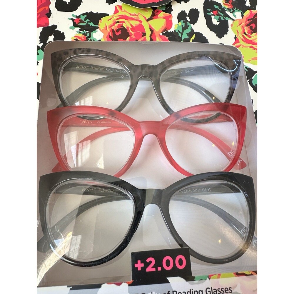 Betsey Johnson Reading Glasses +2.00 Lot | 6 Pairs | 2 Sets of 3 | Cat Eye | New - Picture 3 of 4